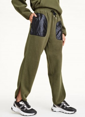 Olive Women's Dkny Fleece Pocket Pants | 051JHCTAU