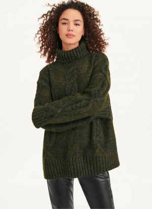 Olive Women's Dkny Oversized Cable Knit Sweaters | 780QRIZXU