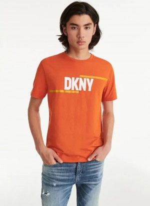 Orange Men's Dkny DKNY Irregular Lines T Shirts | 269YJAOTI