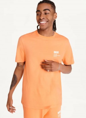 Orange Men's Dkny Left Chest Logo T Shirts | 830PZRFHM