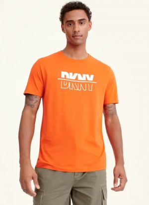 Orange Men's Dkny Split Solid/Outline Logo T Shirts | 015RQCFYN