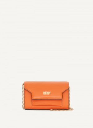Orange Women's Dkny Millie Micro Leather Flap Crossbody Bags | 025RLYJOT