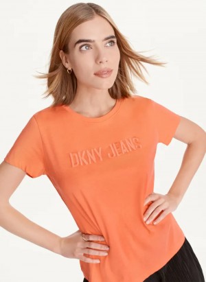 Persimon Women's Dkny Short Sleeve Embossed Logo T Shirts | 159HKFENX