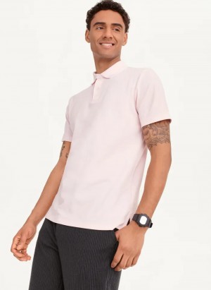 Pink Men's Dkny Core Pima Cotton Pique Polo Shirts | 948MRCFPU