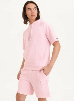Pink Men's Dkny Short Sleeve Pigment Dye Hoodie | 581GKUSMH