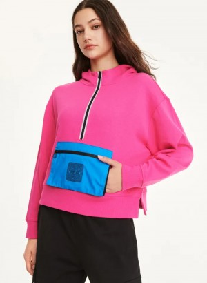 Pink Women's Dkny Cotton French Terry with Bag Kangaroo Pocket Hoodie | 798WXOFNG