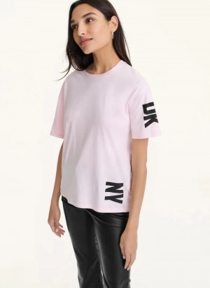 Pink Women's Dkny DKNY Logo Shoulder T Shirts | 953BEJUOT