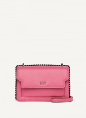 Pink Women's Dkny Millie Flap Leather Crossbody Bags | 974GBFQEN