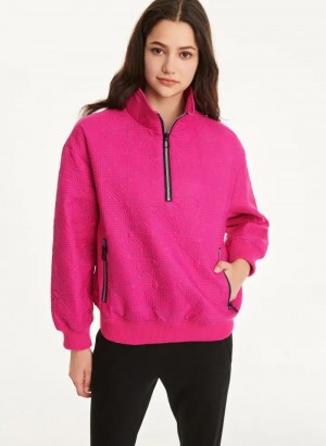 Pink Women's Dkny Mini Rip-Stop Half Zip W/ Logo Quilting And Reflective Zip Pullover | 417PNGZCY