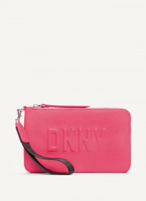 Pink Women's Dkny Wristlet Raised Logo Wallet | 078GDEKQI