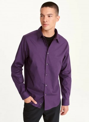 Purple Men's Dkny Long Sleeve Button Down Shirts | 162BPNIZL