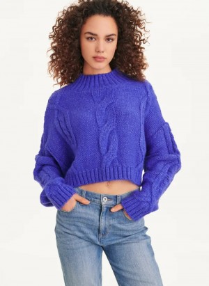Purple Women's Dkny Cropped Cable Sweaters | 842ZJHKOX