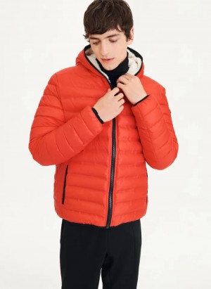 Red Men's Dkny Quilted Reversible Sherpa Jacket | 915IECJDH