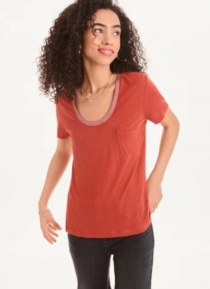 Red Ochre Women's Dkny Lurex Trim T Shirts | 915LYQIGH