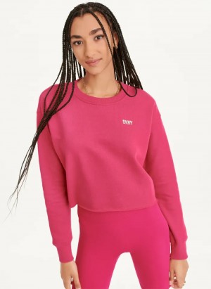 Red Women's Dkny Metallic Logo Cropped Pullover | 621DPTECJ