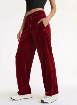 Red Women's Dkny Platinum Velour Relaxed Jogger Pants | 253RDIPAG
