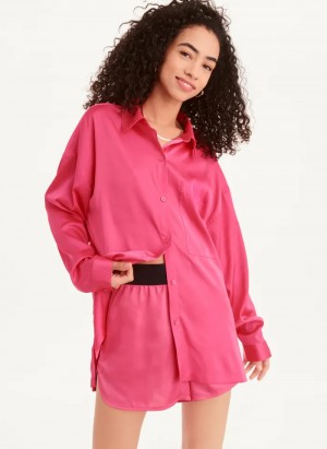 Red Women's Dkny Relaxed Shirts | 764AHQZVB