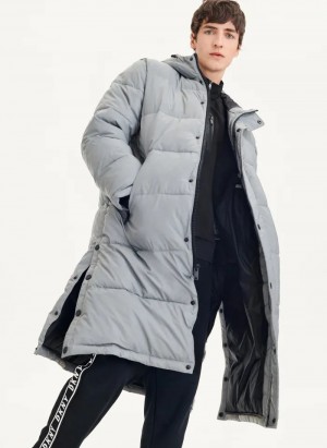 Reflective Men's Dkny Long Quilted Puffers | 017VTLDOK