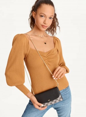 Roasted Pecan Women's Dkny Puff-Sleeve Sweatheart Sweaters | 125JDIZAQ