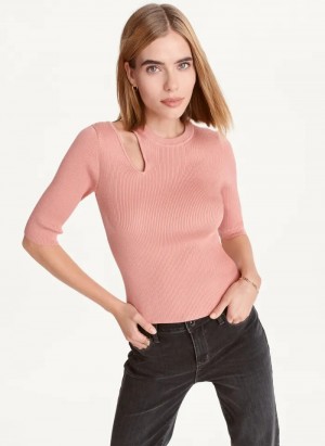 Rouge Blush Women's Dkny Short Sleeve Shoulder Cut Out Sweaters | 578LKMUIY
