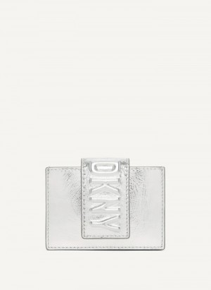 Silver Women's Dkny Uptown Leather Card Case | 580BIOZKT