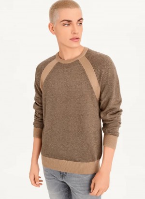Taupe Men's Dkny Birdseye Stitch Sweaters | 619UZWSBA