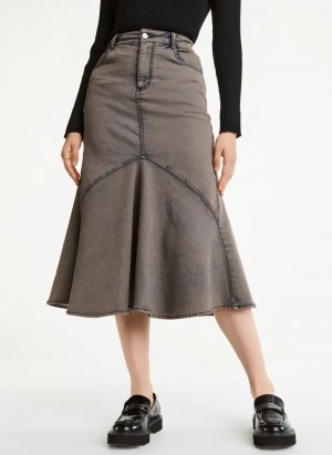 Taupe Women's Dkny Fluted Skirt | 912HPSNQY