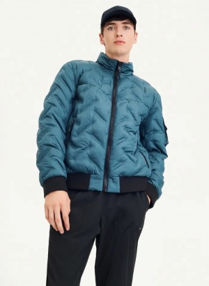 Teal Men's Dkny Quilted Bomber Jacket | 587WTSGVX
