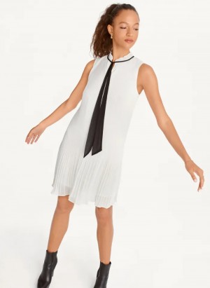 White/Black Women's Dkny Sleeveless Pleated Dress | 293WELYQC