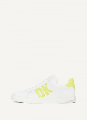 White/Chartreuse Women's Dkny Abeni Lace Up Sneakers | 024JDSPIA