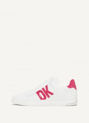 White/Pink Women's Dkny Abeni Lace Up Sneakers | 165INPMYC
