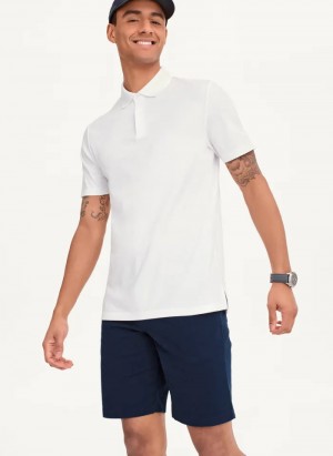 White Men's Dkny Core Pima Cotton Pique Polo Shirts | 603QXTSGO