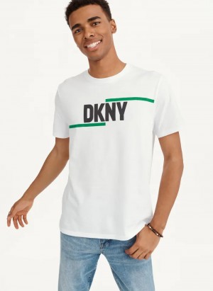 White Men's Dkny DKNY Irregular Lines T Shirts | 614OMUYRL