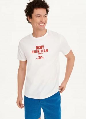 White Men's Dkny DKNY Swim Team T Shirts | 842XUPIAK