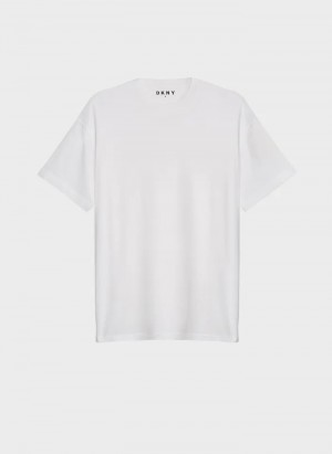 White Men's Dkny Essential T Shirts | 124QGCIOU