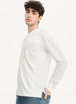 White Men's Dkny Long Sleeve Crew Pocket Slub Jersey T Shirts | 102ZFTDPS