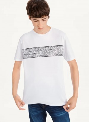 White Men's Dkny Repeated Dkny Cross Chest T Shirts | 160QARCNG