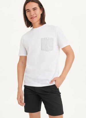 White Men's Dkny Short Sleeve Crew Contrast Pocket T Shirts | 985PMBJRV