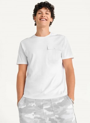 White Men's Dkny Solid Pique Crewneck T Shirts | 863WNQVLK