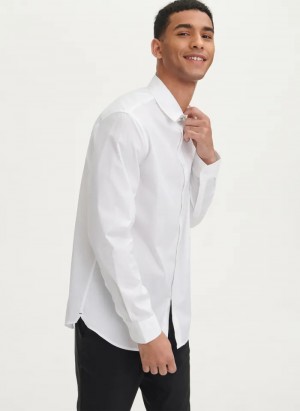 White Men's Dkny Solid Woven Shirts | 852MPTBRK
