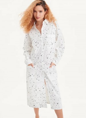 White Multi Women's Dkny Splatter Print Dress | 729FIBVLJ