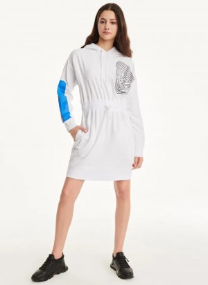 White Women's Dkny Cotton French Terry Hooded Dress | 264EOZTFY