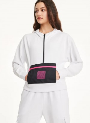 White Women's Dkny Cotton French Terry with Bag Kangaroo Pocket Hoodie | 579RNDTBQ