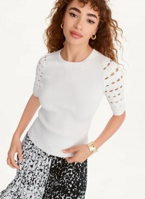 White Women's Dkny Cut Out Sleeve Sweaters | 738DRZPTF