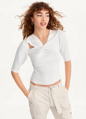 White Women's Dkny Cut Out Sweaters | 063PCJQKF