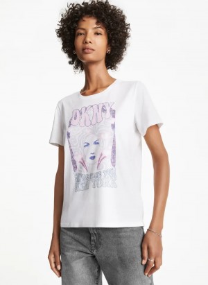 White Women's Dkny DKNY Tour T Shirts | 039PJIFRU