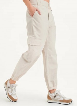 White Women's Dkny Linen Pants | 048KJUFYD