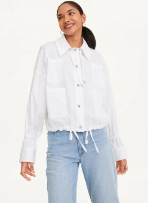 White Women's Dkny Long Sleeve Poplin Field Shirts | 827VQXFTW