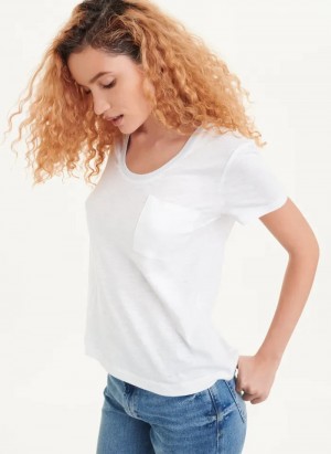 White Women's Dkny Lurex Trim T Shirts | 432UTQAHP