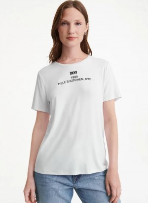 White Women's Dkny Neighborhood Souvenir Hell's Kitchen T Shirts | 698EQUZAN